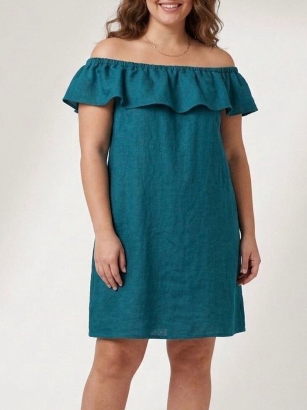 Tommy Bahama NEW linen blend off the shoulder dress teal beachy casual small
